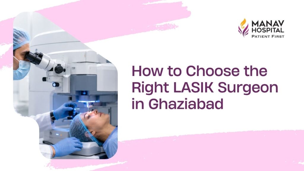 LASIK surgeon in Ghaziabad explaining eye treatment at Manav Hospital