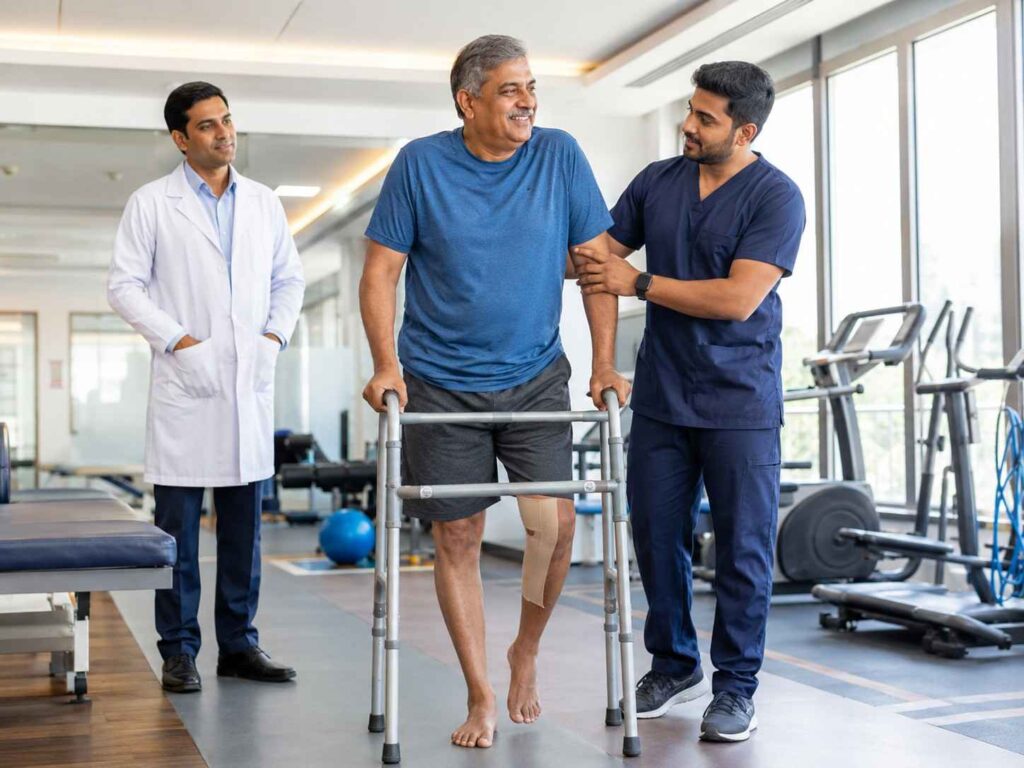 Doctor explaining robotic knee replacement surgery to a patient in Ghaziabad